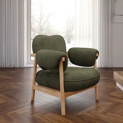 Poltrona in legno con rivestimento in tessuto effetto maglia verde militare - Voteo