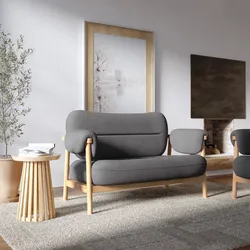 Divano 2 posti in legno con rivestimento in tessuto effetto maglia grigio scuro - Voteo