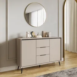 Madia 135x90h cm cappuccino e nero con 2 ante e 3 cassetti - Pixie