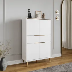 Credenza 90x140h cm bianco e rovere con 4 ante e 2 cassetti - Pixie