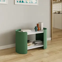 Tavolino 80x37 cm in metallo verde oliva opaco con top bianco e ripiano - Talika