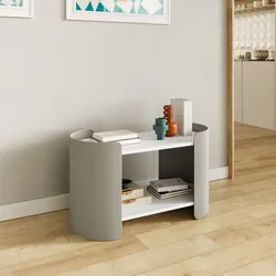 Tavolino 80x37 cm in metallo grigio opaco con top bianco e ripiano - Talika