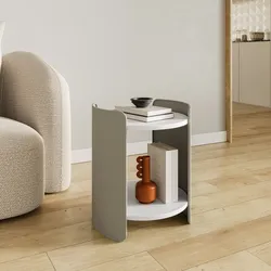 Tavolino rotondo 40 cm in metallo grigio opaco con top bianco e ripiano - Talika