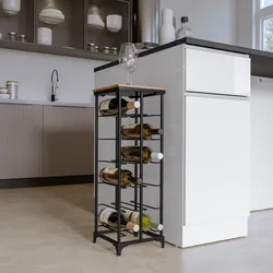 Portabottiglie 24x71h cm in metallo nero e legno noce - Holoc