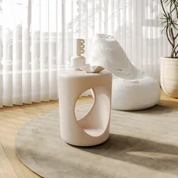 Tavolino rotondo 34 cm in metallo crema opaco - Drorn