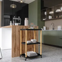 Carrello da cucina 50x79h cm in metallo nero e rovere con 3 ripiani - Gadle