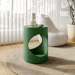 Tavolino rotondo 36 cm in metallo verde oliva opaco - Disdag