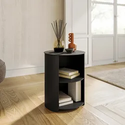 Tavolino rotondo 38 cm in metallo nero opaco con vani - Fabin