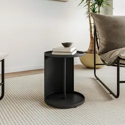 Tavolino rotondo 35 cm in metallo nero opaco con design moderno - Kicro