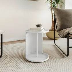 Tavolino rotondo 35 cm in metallo bianco opaco con design moderno - Kicro