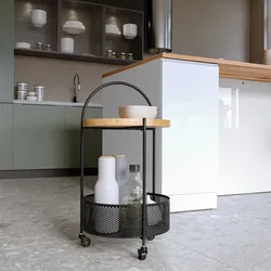Carrello da cucina 32x65h cm in metallo nero e legno rovere - Thily