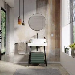 Mobile bagno a terra 60 cm bianco opaco con cassettone verde reseda e specchio - Astol