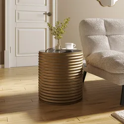 Tavolino rotondo 42 cm in metallo oro con top in vetro - Raxdin