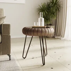 Tavolino rotondo 53 cm con top in vetro e gambe a forcina in metallo oro - Tisme