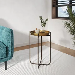 Tavolino rotondo 31 cm in metallo oro con gambe incrociate - Guddino