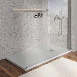 Piatto doccia 80 X 130 cm effetto pietra riducibile bianco - Nalos