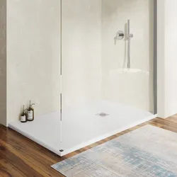 Piatto doccia 90 X 140 cm effetto pietra riducibile bianco - Nalos