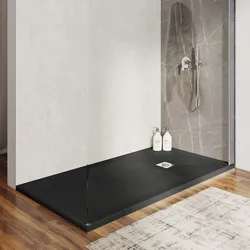 Piatto doccia 100 X 180 cm effetto pietra riducibile nero - Nalos