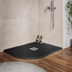 Piatto doccia semicircolare dx 70 X 90 cm effetto pietra riducibile nero - Nalos