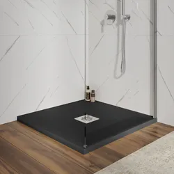 Piatto doccia 80 X 80 cm effetto pietra riducibile nero - Nalos
