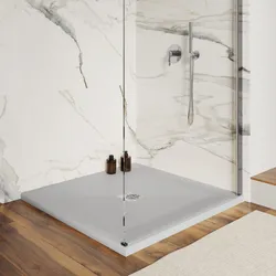 Piatto doccia 100 x 100 cm effetto pietra riducibile grigio - Nalos