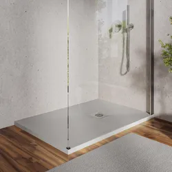 Piatto doccia 80 X 110 cm effetto pietra riducibile grigio - Nalos