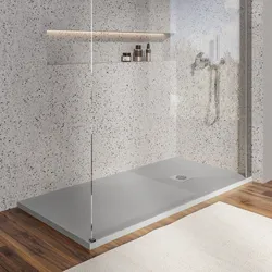 Piatto doccia 80 X 130 cm effetto pietra riducibile grigio - Nalos