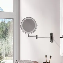 Specchio da trucco led Ø 17,5 cm ingranditore con supporto a muro estensibile - Dorian