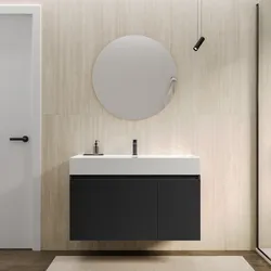 Mobile bagno sospeso 100 cm con ante antracite cannettato con lavabo e specchio - Nerk