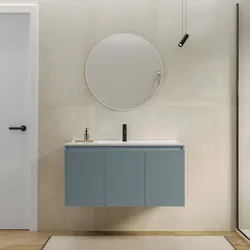 Mobile bagno sospeso con ante 100 cm carta da zucchero cannettato con lavabo e specchio - Nerk