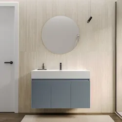 Mobile bagno sospeso 100 cm con ante carta da zucchero cannettato con lavabo e specchio - Nerk