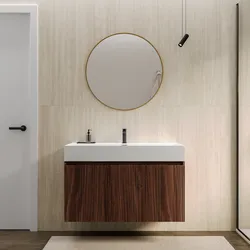 Mobile bagno sospeso 100 cm con ante rovere deciso cannettato con lavabo e specchio - Nerk