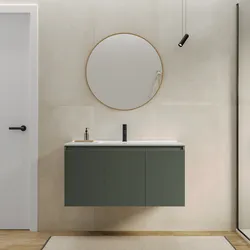 Mobile bagno sospeso con ante 100 cm verde cemento cannettato con lavabo e specchio - Nerk