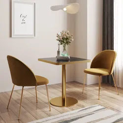 Tavolo 70x70 cm top in pietra siterizzata nero effetto marmo e base oro in acciaio spazzolato - Caio Deluxe