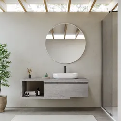 Mobile bagno sospeso 150 cm grigio pietra con cassettone e specchio - Balik