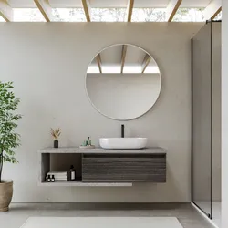 Mobile bagno sospeso 150 cm grigio pietra con cassettone rovere grigio e specchio - Balik