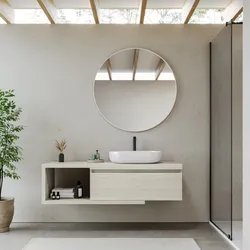 Mobile bagno sospeso 150 cm rovere bianco con cassettone e specchio - Balik