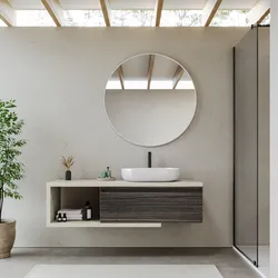 Mobile bagno sospeso 150 cm rovere bianco con cassettone rovere grigio e specchio - Balik