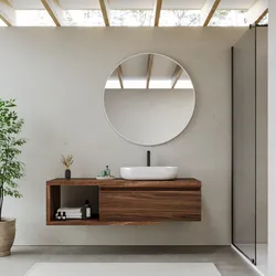 Mobile bagno sospeso 150 cm rovere deciso con cassettone e specchio - Balik