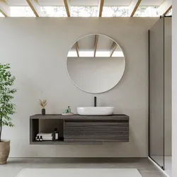 Mobile bagno sospeso 150 cm rovere grigio con cassettone e specchio - Balik