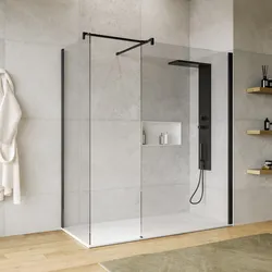 Box doccia walk-in due lati 70x120 con vetro anticalcare trasparente e profilo nero opaco 200h - Keep