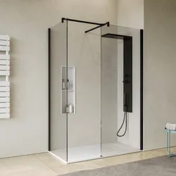 Box doccia walk-in due lati 70x80 con vetro anticalcare trasparente e profilo nero opaco 200h - Keep