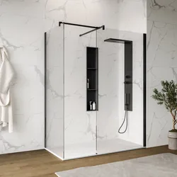 Box doccia walk-in due lati 80x110 con vetro anticalcare trasparente e profilo nero opaco 200h - Keep