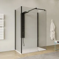 Box doccia walk-in tre lati 70x90x70 con vetro anticalcare trasparente e profilo nero opaco 200h - Keep