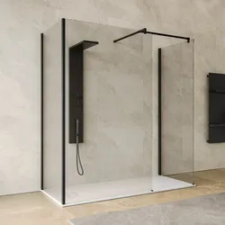 Box doccia walk-in tre lati 80x120x80 con vetro anticalcare trasparente e profilo nero opaco 200h - Keep