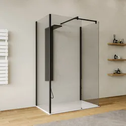 Box doccia walk-in tre lati 80x80x80 con vetro anticalcare trasparente e profilo nero opaco 200h - Keep