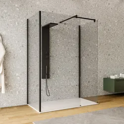 Box doccia walk-in tre lati 90x100x90 con vetro anticalcare trasparente e profilo nero opaco 200h - Keep