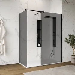 Box doccia walk-in due lati 90x100 con vetro anticalcare fumè e profilo nero opaco 200h - Keep