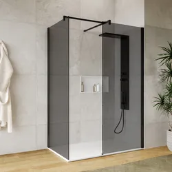Box doccia walk-in due lati 80x90 con vetro anticalcare fumè e profilo nero opaco 200h - Keep