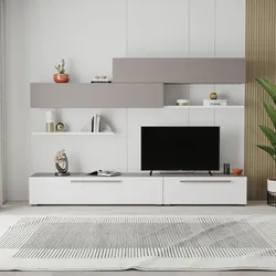 Parete attrezzata 260X42 cm tortora e bianco con ante e mensole - Todol